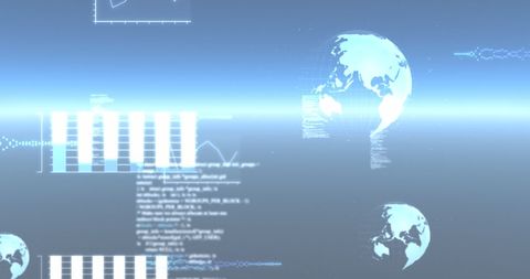 Digital Interface with Spinning Globes and Data Visualization - Download Free Stock Images Pikwizard.com