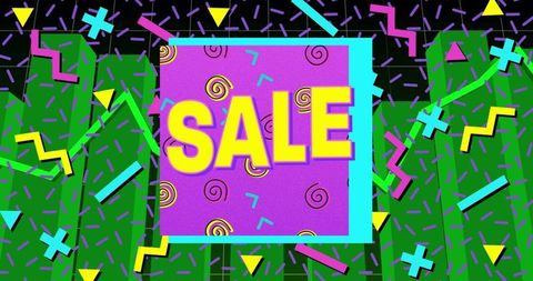 Vibrant Neon Sale Poster with Abstract Shapes