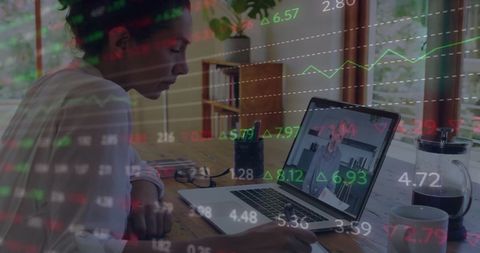 Stock Market Team Meeting with Overlaid Trading Graphs