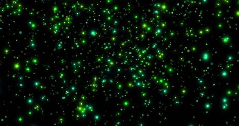 Abstract Green and Cyan Glowing Particles in Digital Void