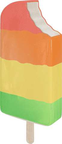 Colorful layered ice cream stick with transparent bite missing from corner