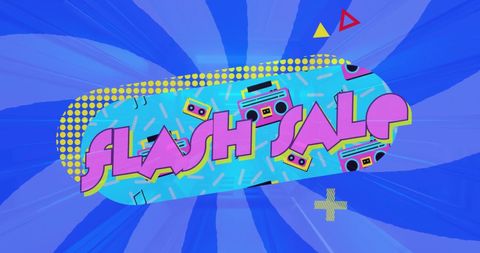 Retro Flash Sale Announcement with Vibrant Colors and Bold Shapes
