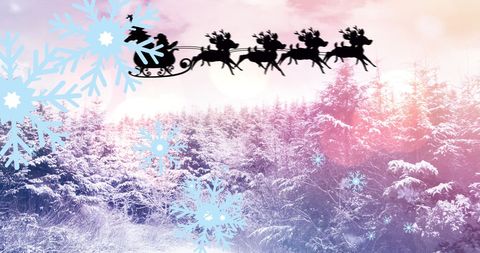 Silhouette of Santa's Sleigh Over Snowy Winter Forest - Download Free Stock Images Pikwizard.com