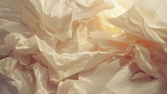 Crumpled paper in warm light creating artistic texture
