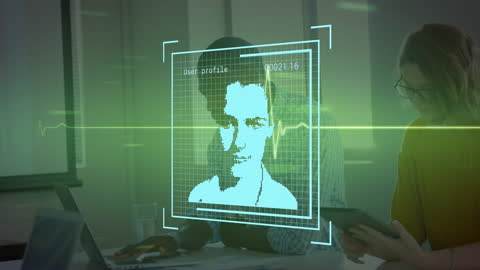 Futuristic Facial Recognition in Modern Office