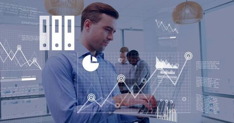 Professional Team Collaborating on Data Analytics with Modern Technology Interface