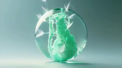 Serene Rotating Glass Sphere with Green Abstract Art