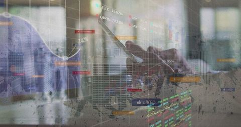 Digital analysis concept with chart and laptop overlay