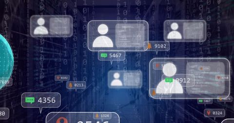Global Data Network with Binary Coding and Personal Profile Icons - Download Free Stock Images Pikwizard.com