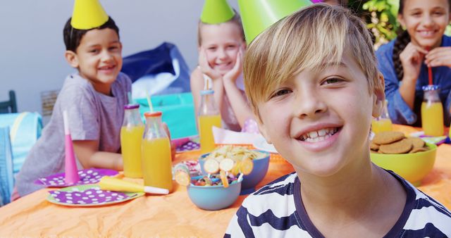 Happy Children Enjoying Outdoor Birthday Celebration - Download Free Stock Images Pikwizard.com