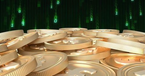 golden cryptocurrency coins with binary code background - Download Free Stock Images Pikwizard.com