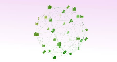 Digital Network Globe with Green Iconography on White Background