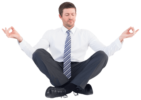 Transparent Calm Businessman Meditating in Lotus Position