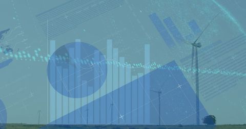 Renewable energy trends with windmill and infographic overlay