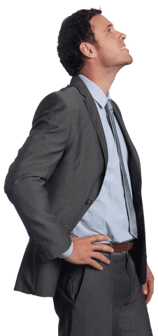 Transparent Businessman Looking Upward Hand On Hip