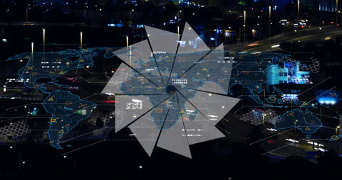 Digital Interface Display with World Map and Data Network