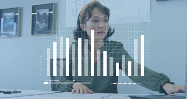 Businesswoman Analyzing Financial Data with Transparent Bar Graph - Download Free Stock Images Pikwizard.com