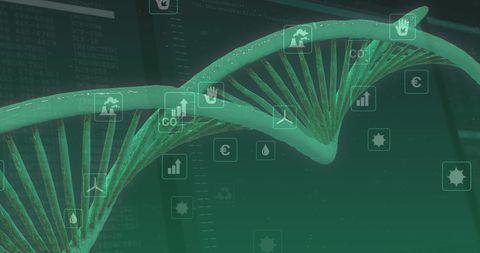 Dna strand with eco-friendly digital technology background