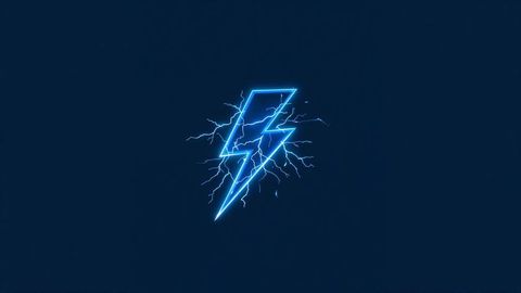 Glowing neon blue lightning bolt on dark blue background
