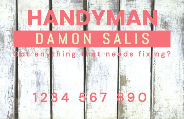 This advertisement promotes handyman services over a rustic wooden background, suggesting reliability and craftsmanship. Useful for flyer designs, business cards, or online promotion for home improvement and repair services. It offers contact details for easy inquiry, ideal for local marketing or building a professional portfolio.