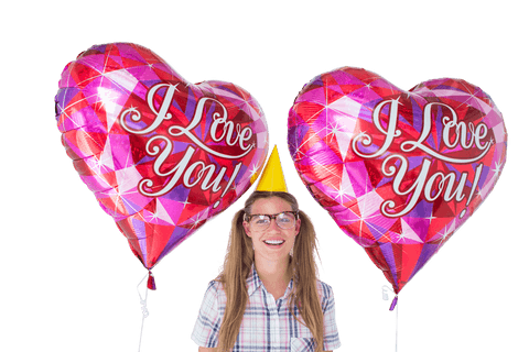 Smiling Girl with I Love You Balloons and Party Hat on Transparent Background - Download Free Stock Videos Pikwizard.com