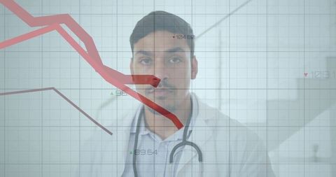 Doctor Analyzing Data Trends with Chart Graph Overlay in Medical Setting