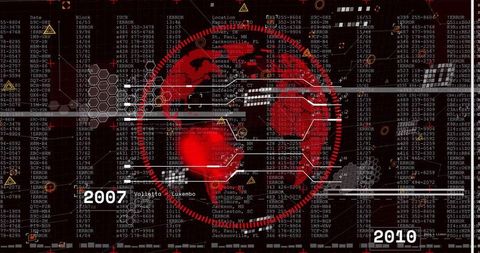 Futuristic Digital Interface with Red Globe Display