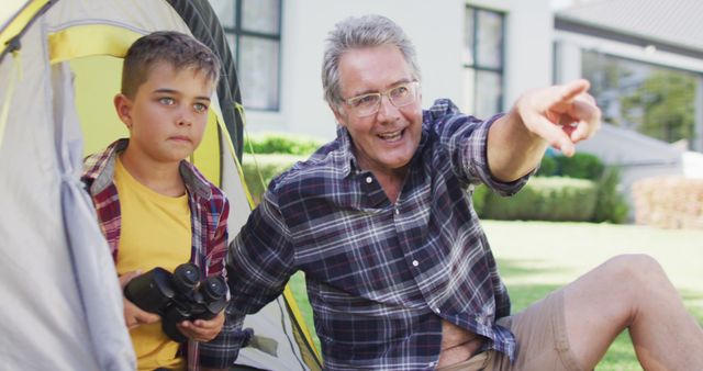 Grandfather and Grandson Bonding Outdoors with Tent - Download Free Stock Images Pikwizard.com