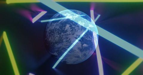 Futuristic Earth with Neon Lines and Digital Interface