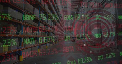 Digital Overlay of Stock Data Over Industrial Warehouse - Download Free Stock Images Pikwizard.com