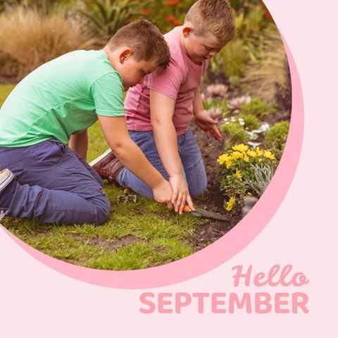 Children Gardening Illustration with September Welcome