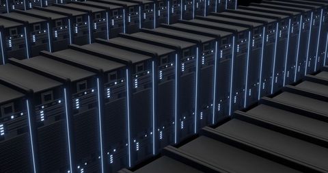 Row of modern data servers in technology center