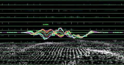 Colorful waveform on virtual dashboard with numeric data