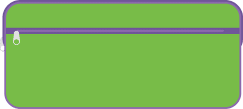 Green Pencil Case with Zip on Transparent Background