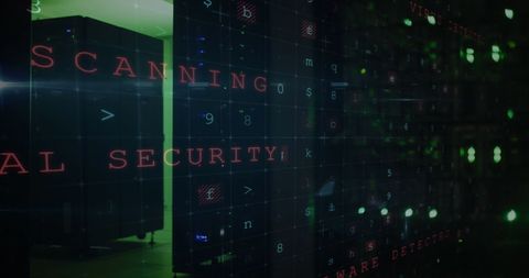 cybersecurity alert on data servers with coding overlay - Download Free Stock Images Pikwizard.com