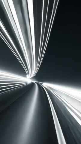 Surging through futuristic glowing light tunnel spiraling in high-speed abstract motion