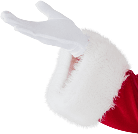 Transparent santa claus hand with white gloves ready for holiday gesture