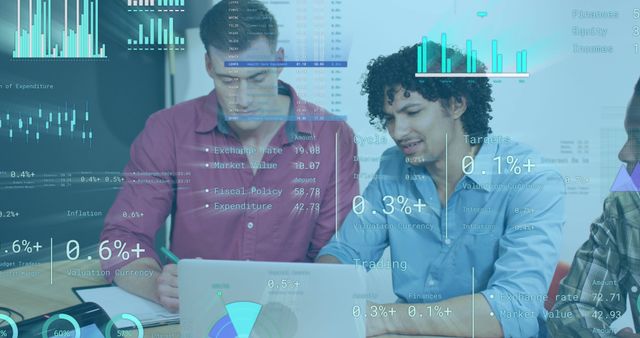 Multiracial Team Analyzing Financial Data on Computer with Virtual Graphs - Download Free Stock Images Pikwizard.com