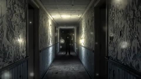 Silhouette in Haunted Corridor Illuminated by Orbs