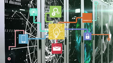 Digital Network Technology with Server Icons