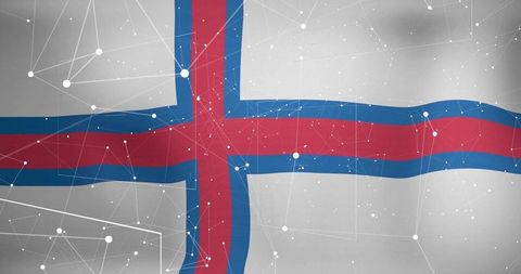 Faroese flag with futuristic network overlay