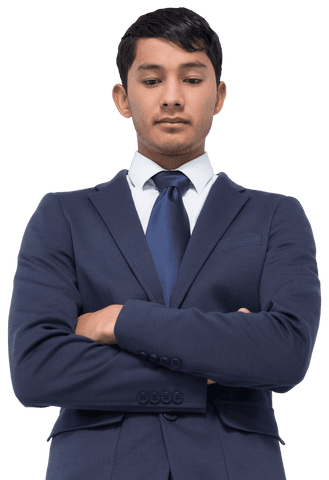 Serious Businessman with Arms Crossed on Transparent Background