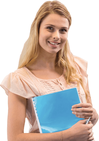 Smiling caucasian businesswoman holding notebook on transparent background
