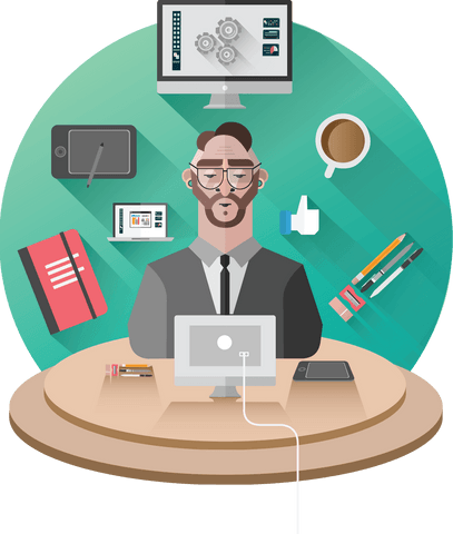 Transparent Vector Illustration of Businessman with Technology Icons - Download Free Stock Videos Pikwizard.com