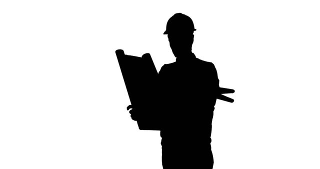 Silhouette of Construction Worker Holding Blueprints and Tools - Download Free Stock Images Pikwizard.com
