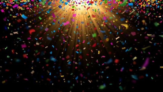 Vibrant Confetti Under Golden Beams Creating Festive Atmosphere