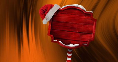 Festive Christmas Sign with Santa Hat on Vibrant Background