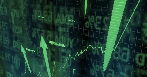 Green arrow and line graph symbolizing stock market growth