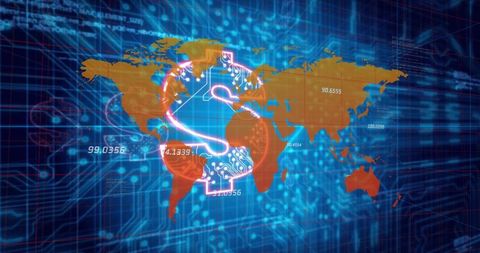 Global Economy and Technology Integration Featuring Dollar Symbol