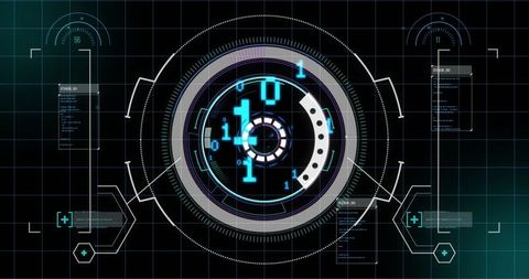 Futuristic holographic interface with rotating graphics